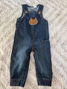 12-28m Vintage 1990s Koala kids Denim Bear Applique Kids Overalls - Blue denim